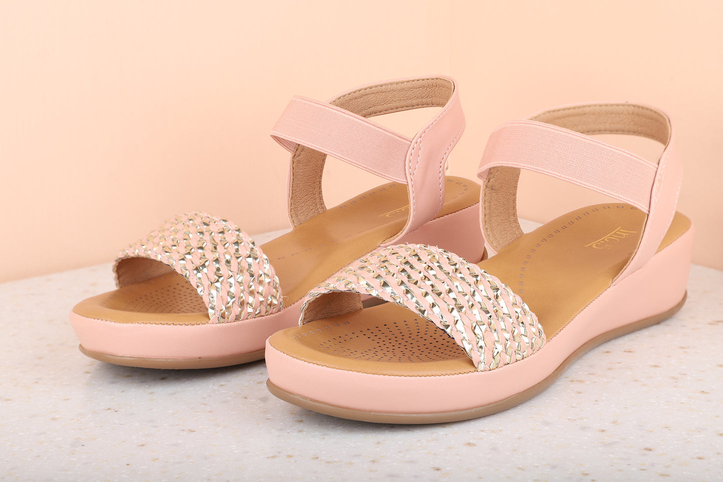 Women Peach Textured Comfort Sandals