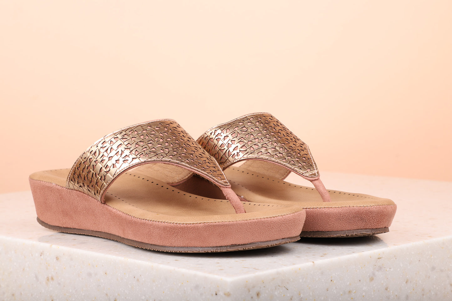 Women Peach Embellished Comfort Sandals