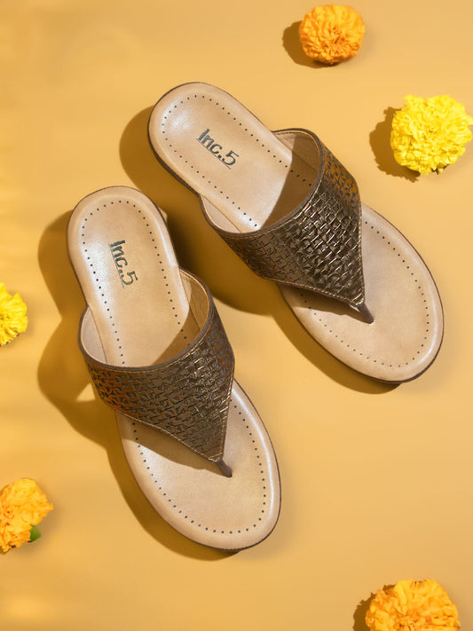 Women Brown Embellished Comfort Sandals