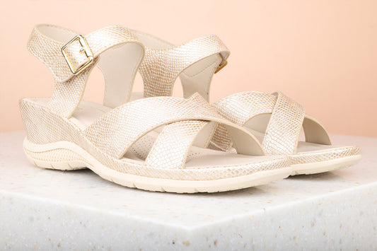 Women Beige Textured Wedge Heels