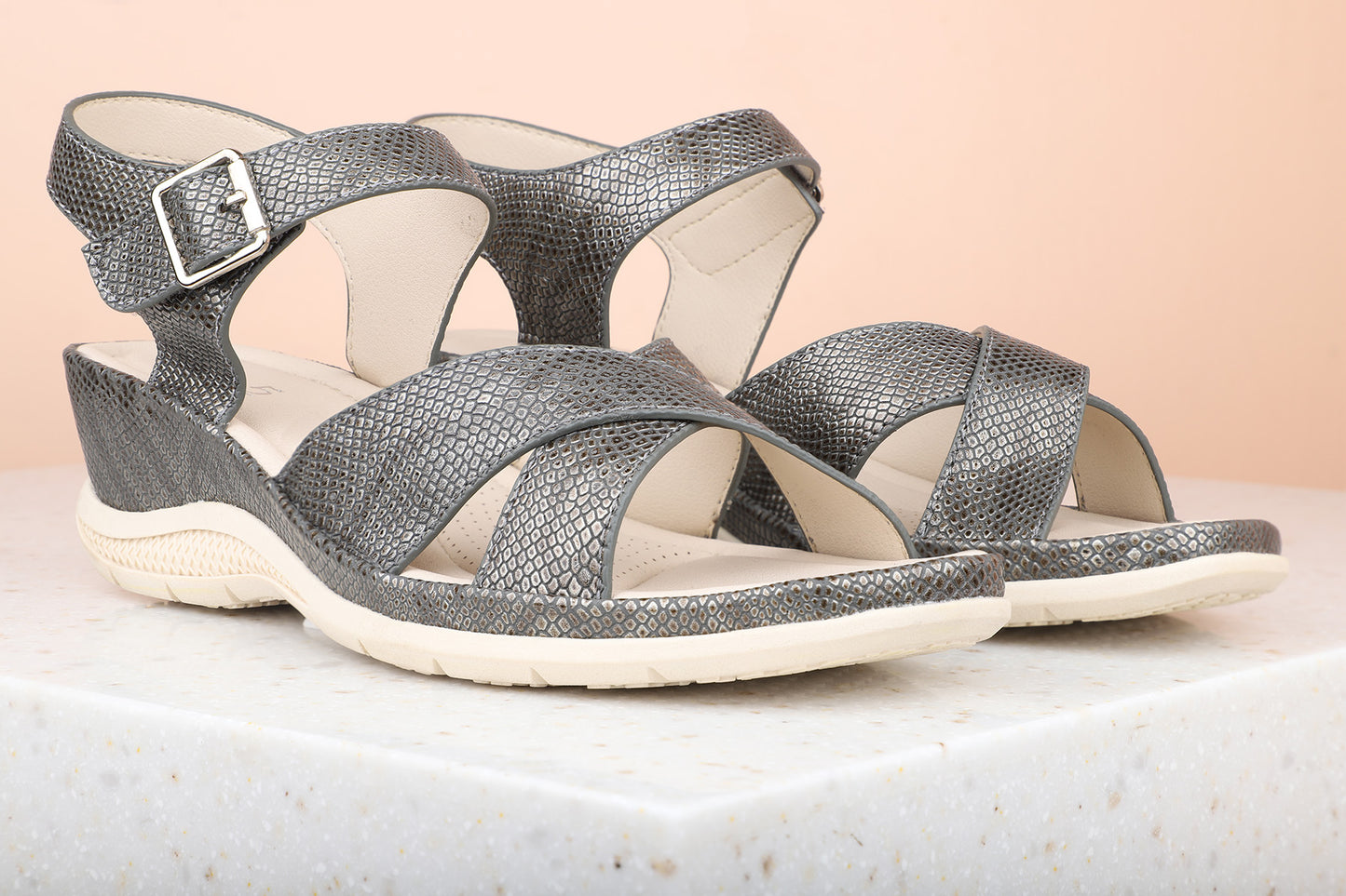 Women Grey Textured Wedge Heels