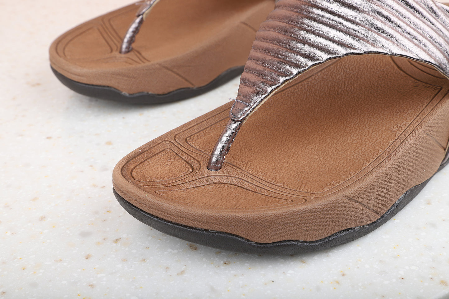 Women Pewter Textured Casual Comfort Sandals