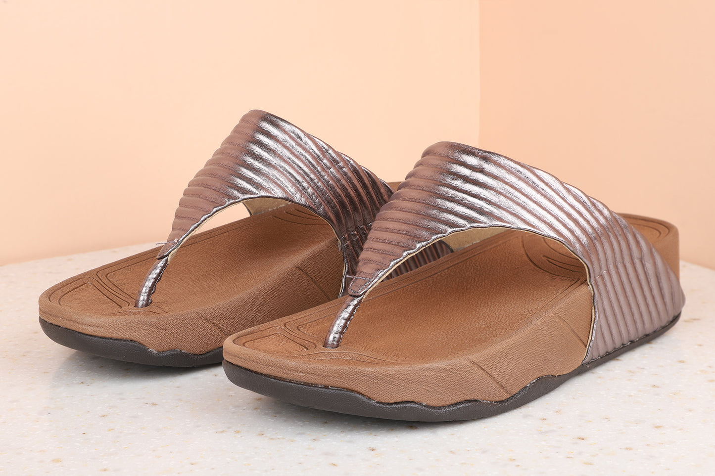Women Pewter Textured Casual Comfort Sandals