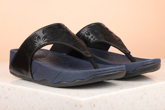 Women Black Textured Casual Comfort Sandals