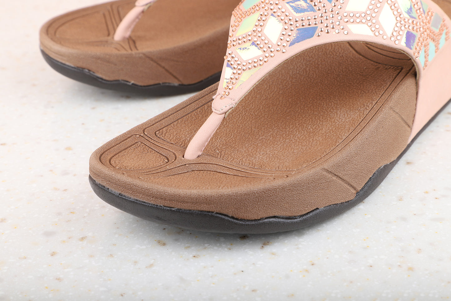 Women Peach Textured Casual Comfort Sandals