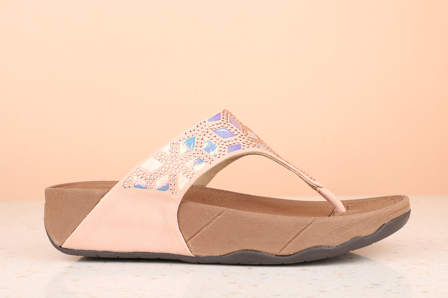 Women Peach Textured Casual Comfort Sandals