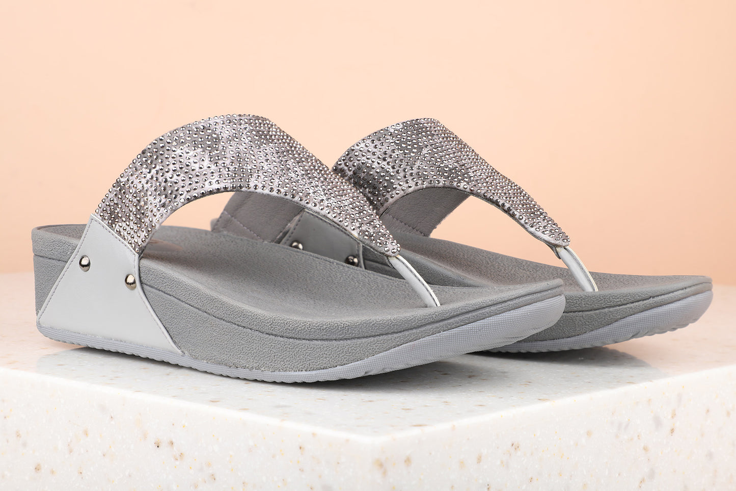 Women Grey Embellished Casual Comfort Sandals