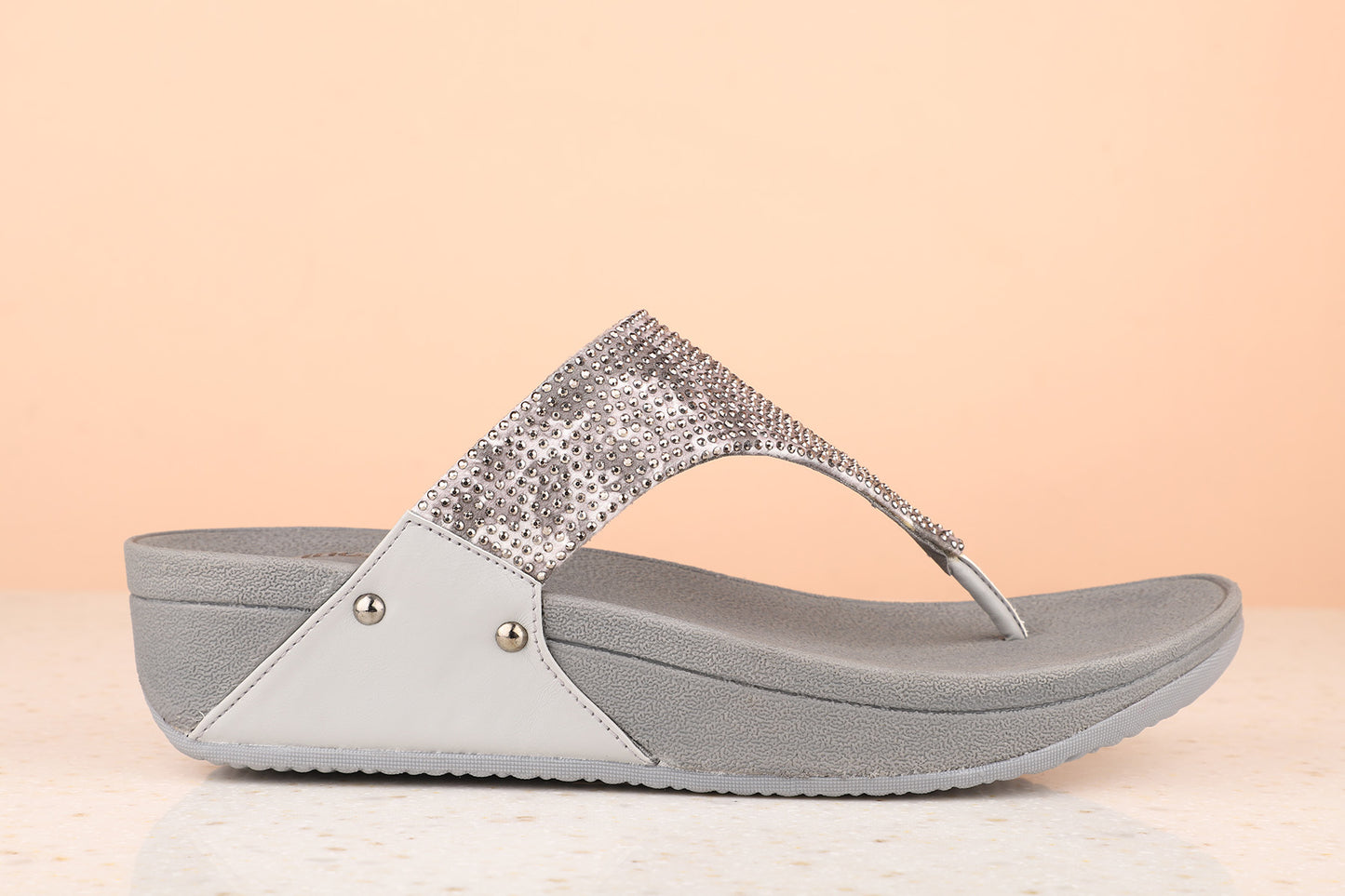 Women Grey Embellished Casual Comfort Sandals