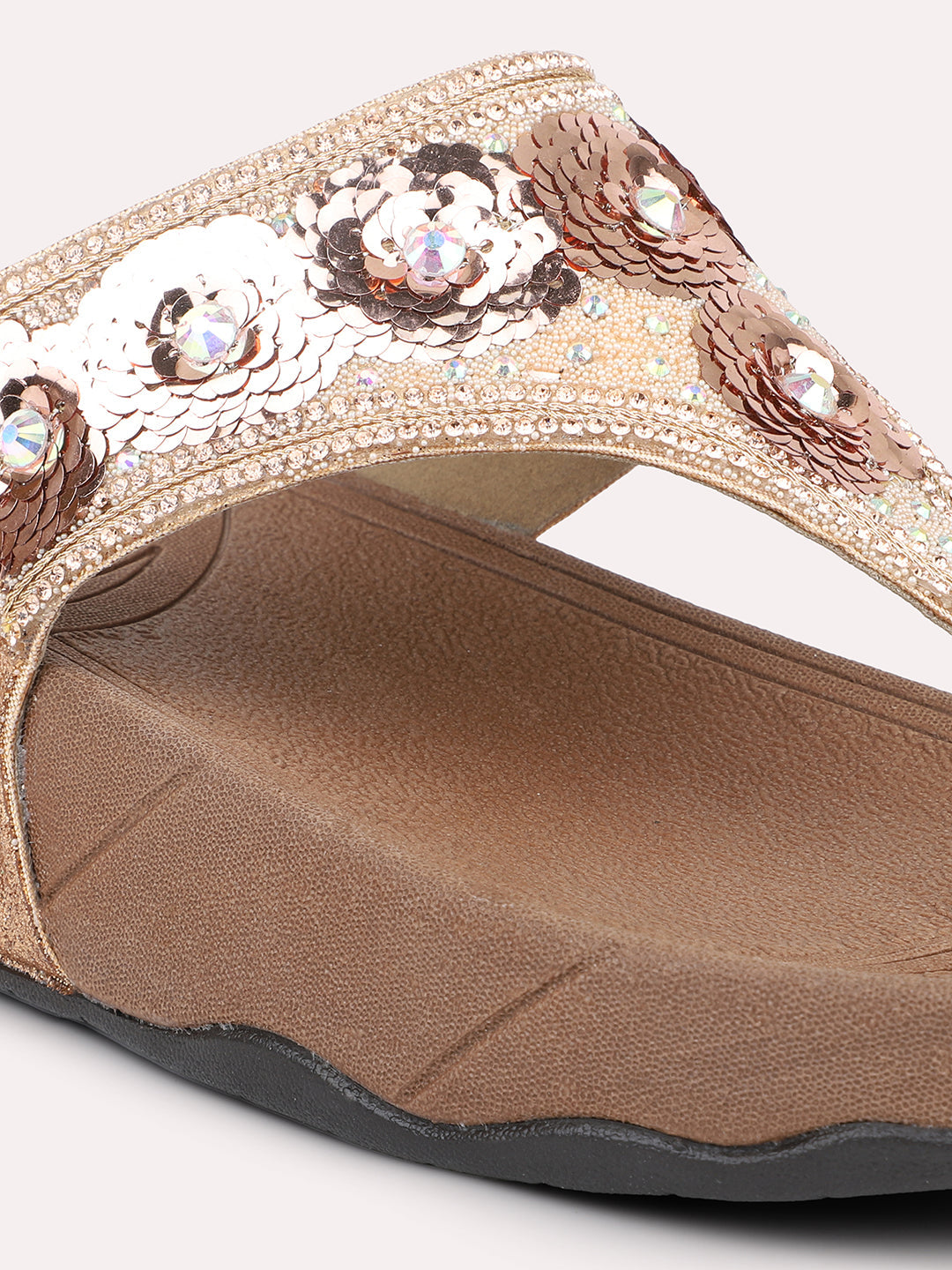 Women Rose Gold Embellished Comfort Heels