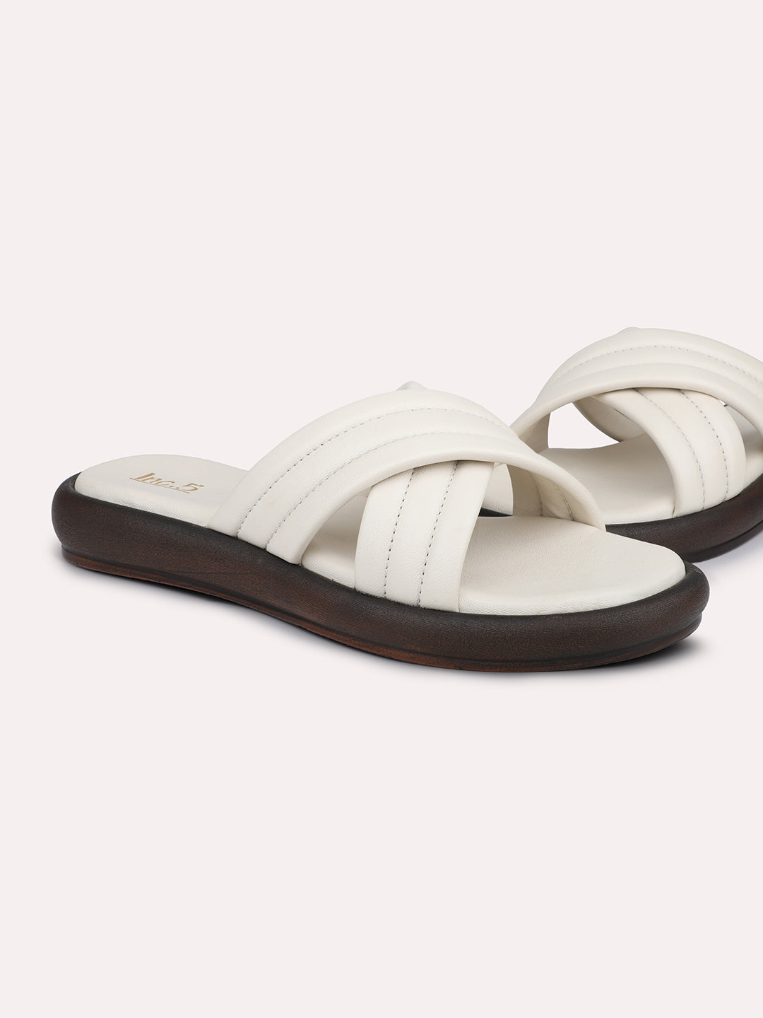 Women Cream Open Toe Flats