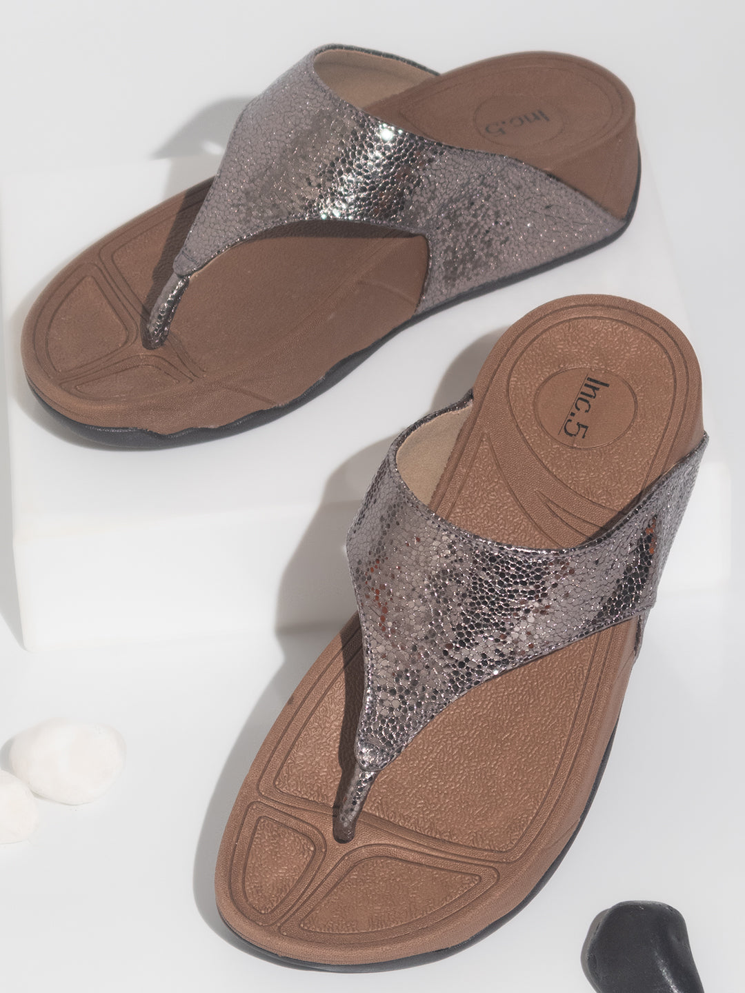 Women Pewter Embellished Comfort Heels