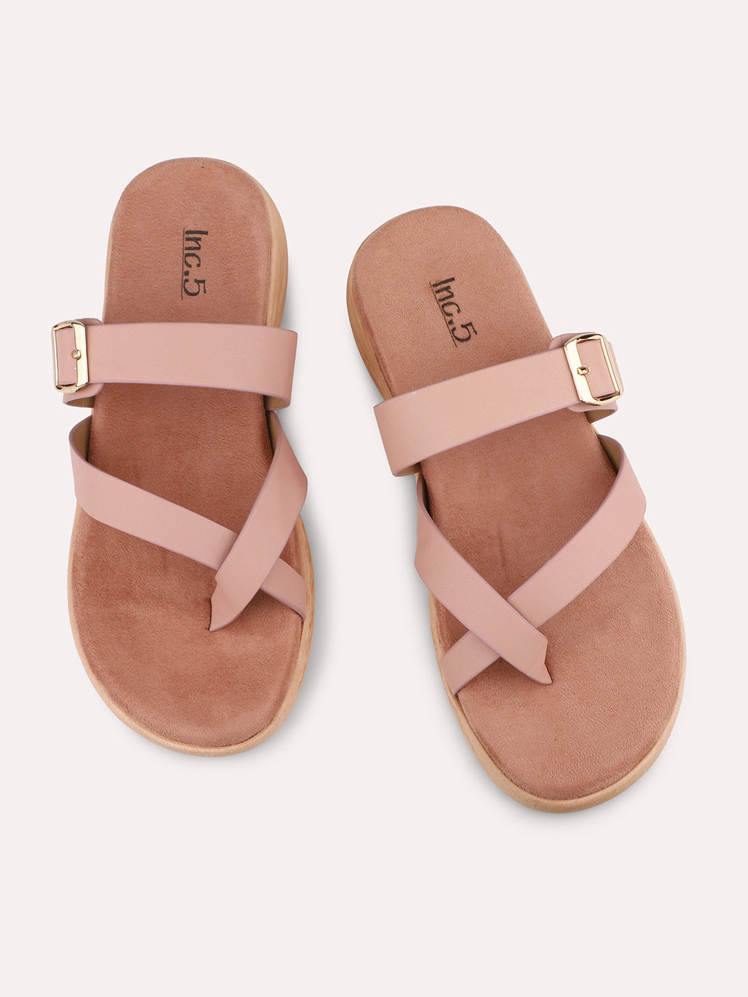 Women Peach Buckle Detail One Toe Comfort Heels