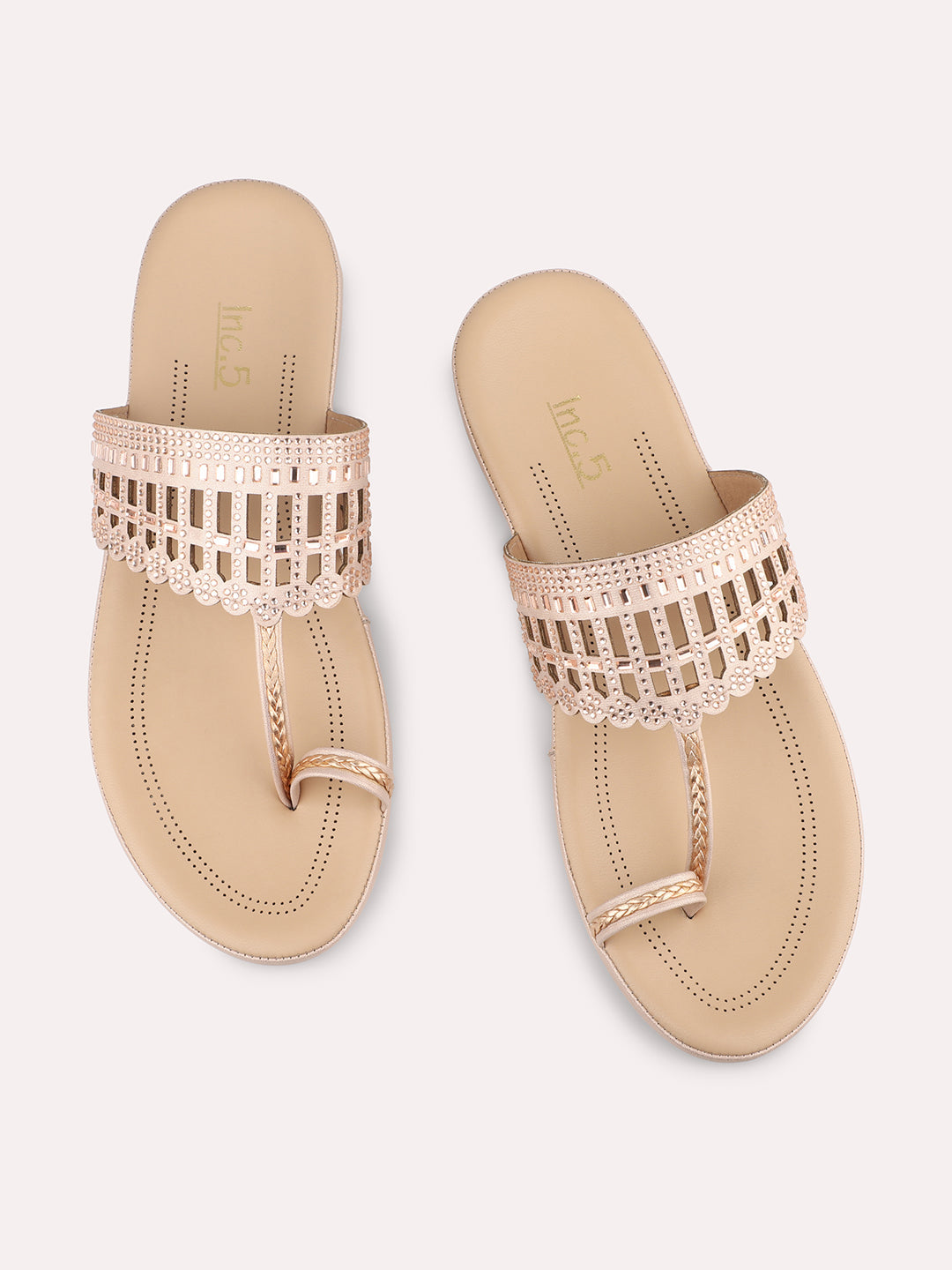 Women Rose Gold Embellished Wedges Heels