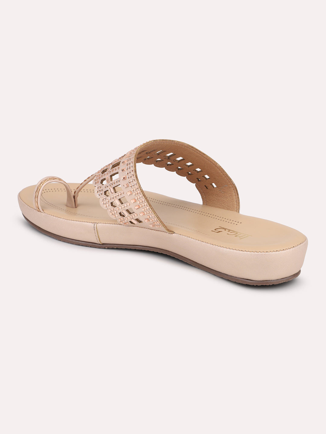 Women Rose Gold Embellished Wedges Heels