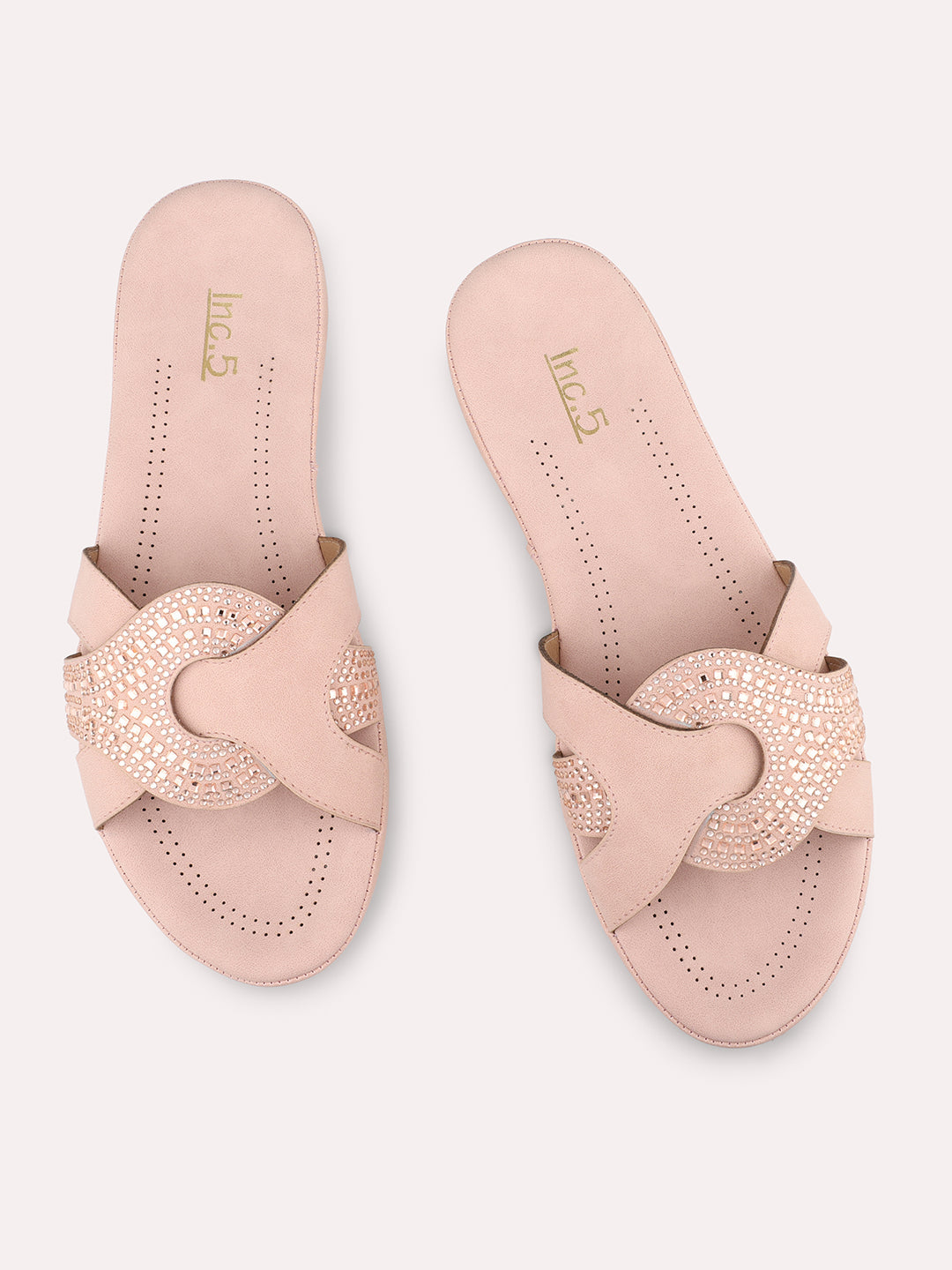 Women Peach Embellished Comfort Heels