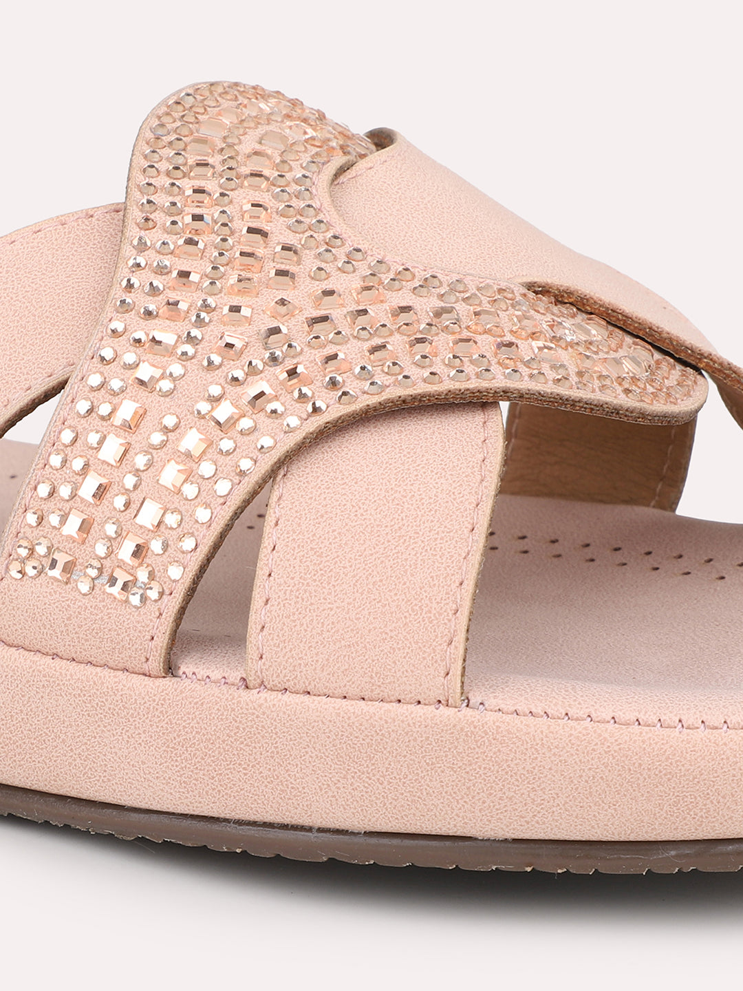 Women Peach Embellished Comfort Heels