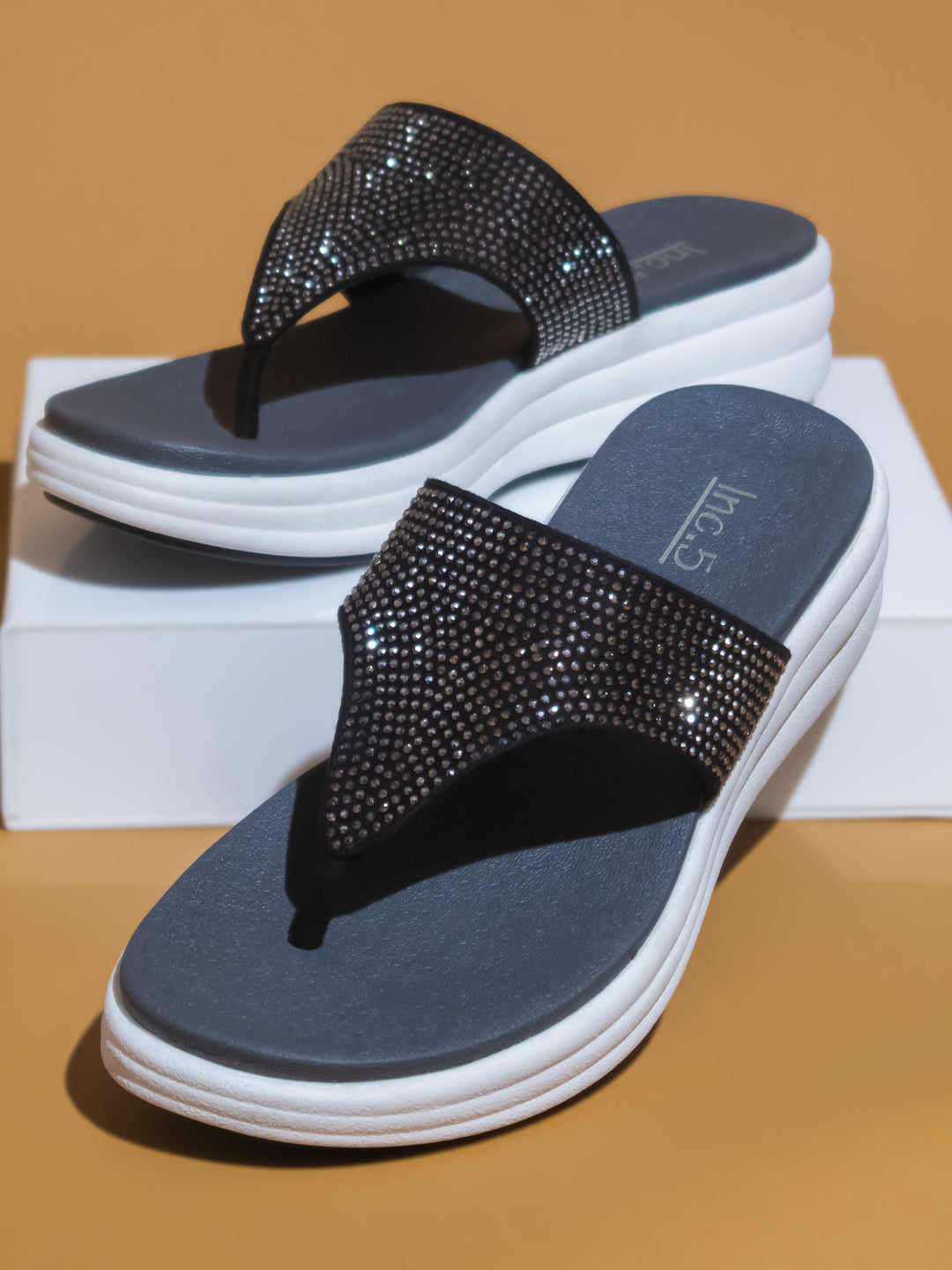 Women Black Embellished Comfort Heels