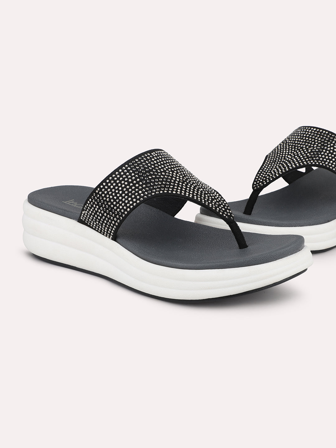 Women Black Embellished Comfort Heels