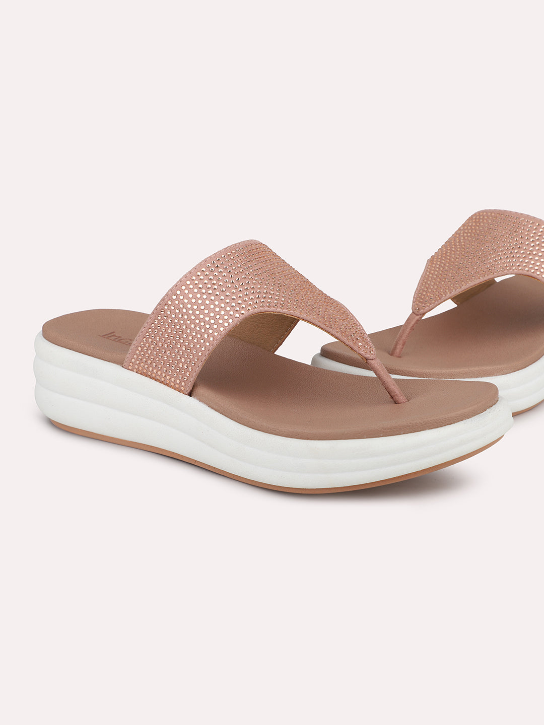 Women Peach Embellished Comfort Heels