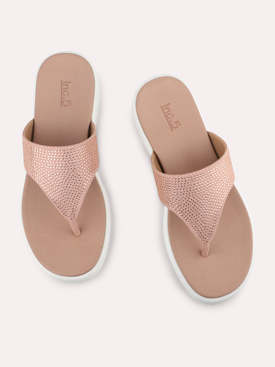 Women Peach Embellished Comfort Heels