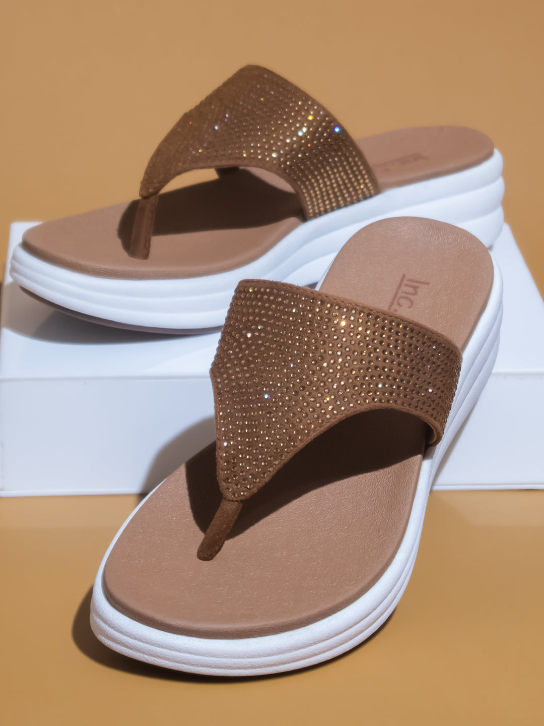 Women Tan Embellished Comfort Heels