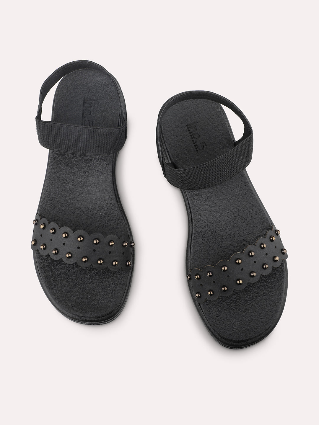 Women Black Embellished Comfort Heels With Backstrap