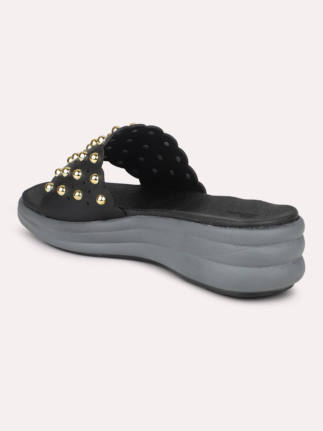 Women Black Embellished Comfort Heels