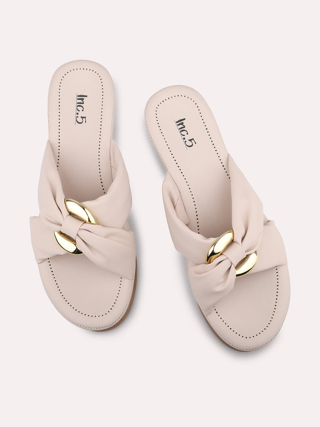 Women Cream Embellished Comfort Heels