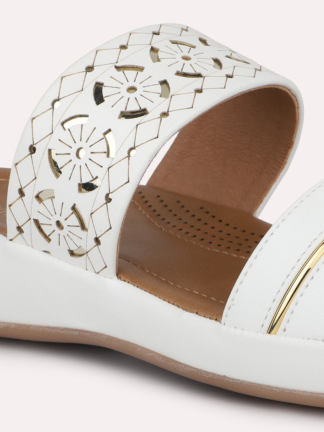 Women White-Coloured Comfort Heels with Laser Cuts