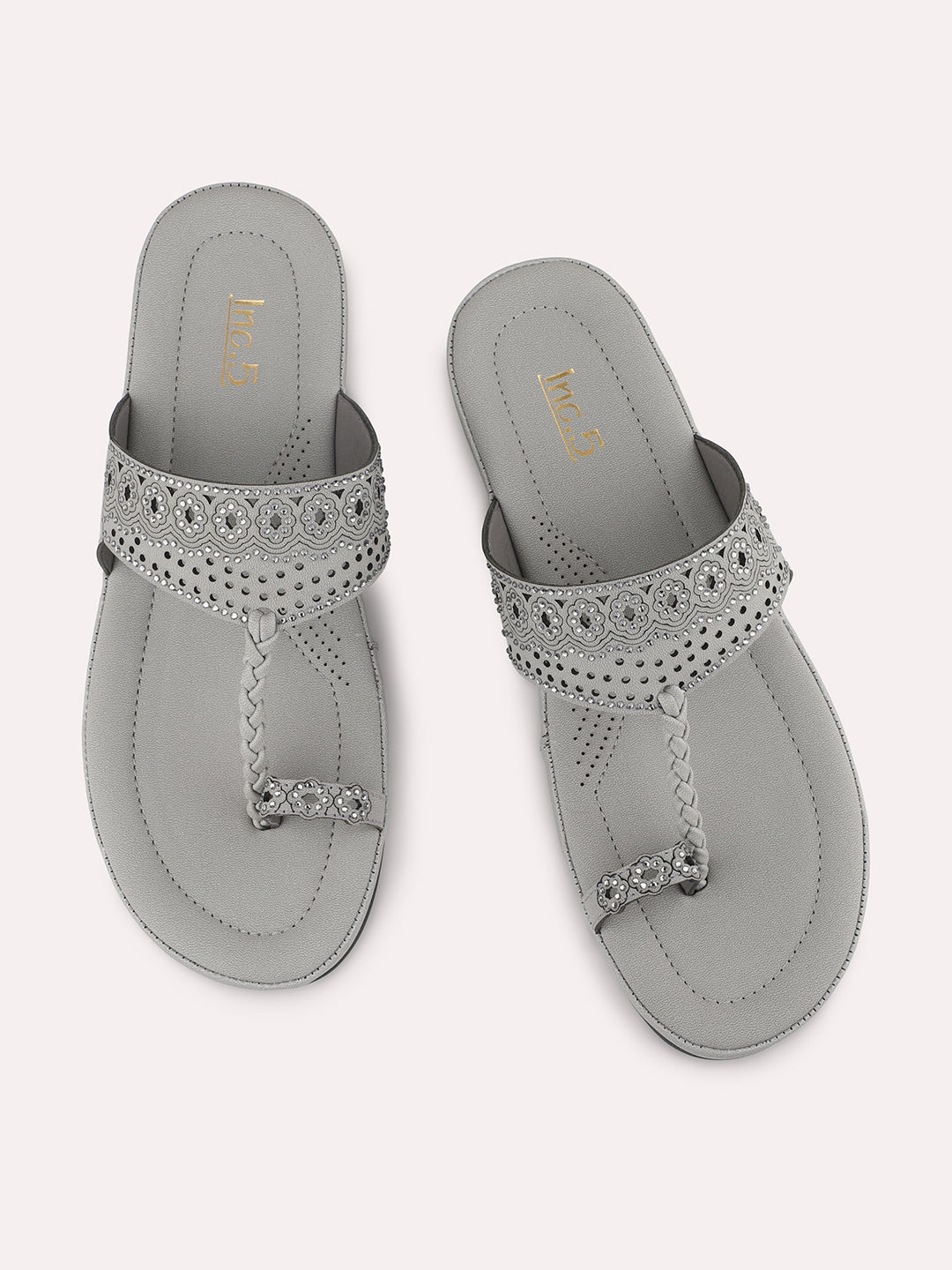 Women Grey One Toe Comfort Sandals with Laser Cuts