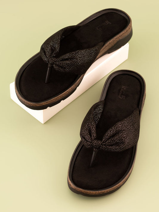 Women Black Open Toe Comfort Sandals