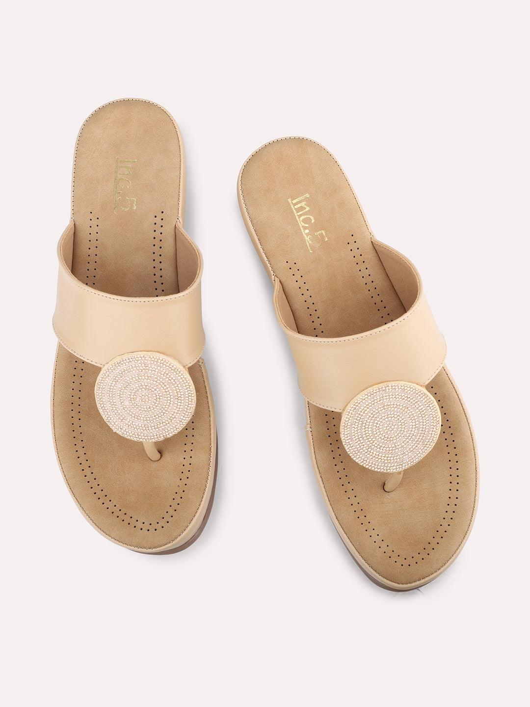 Women Beige Open Toe Comfort Sandals With Fittings