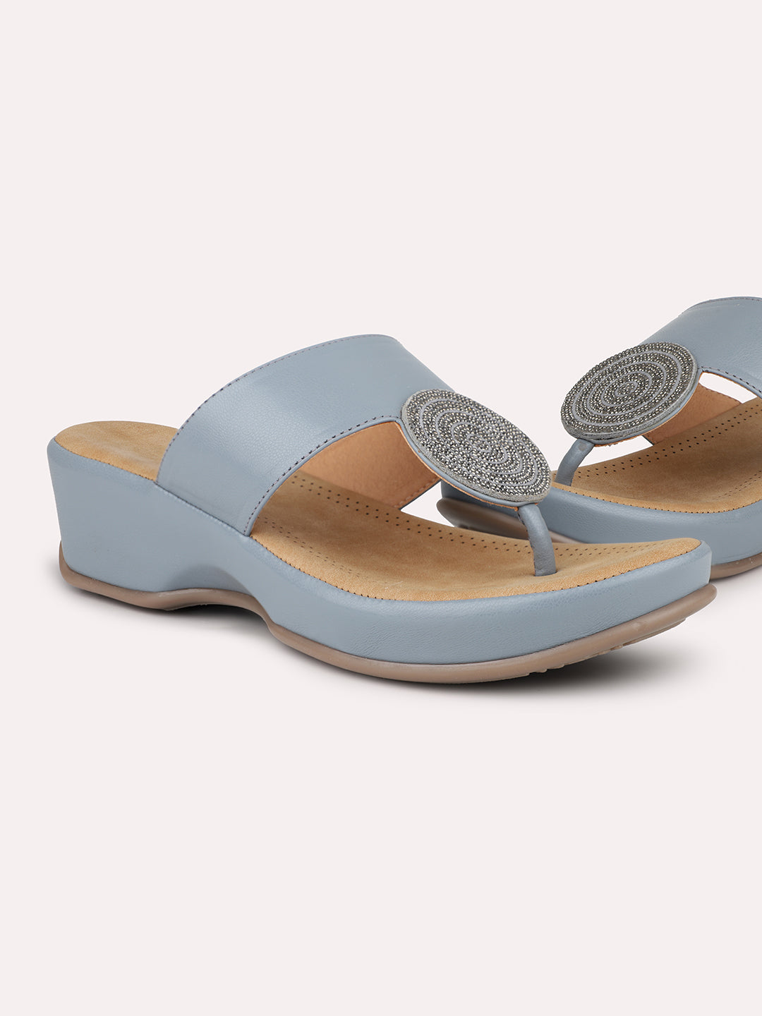 Women Grey Open Toe Comfort Sandals With Fittings