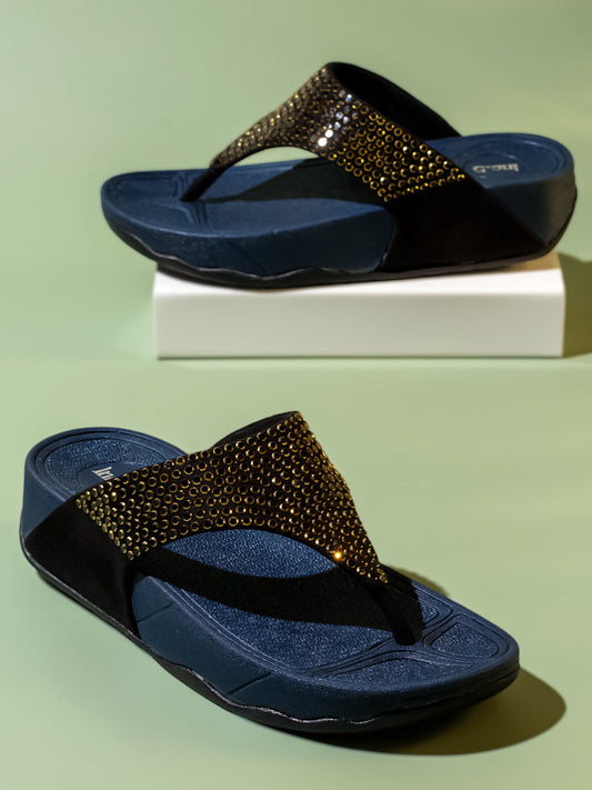Women Black Embellished Comfort Heels