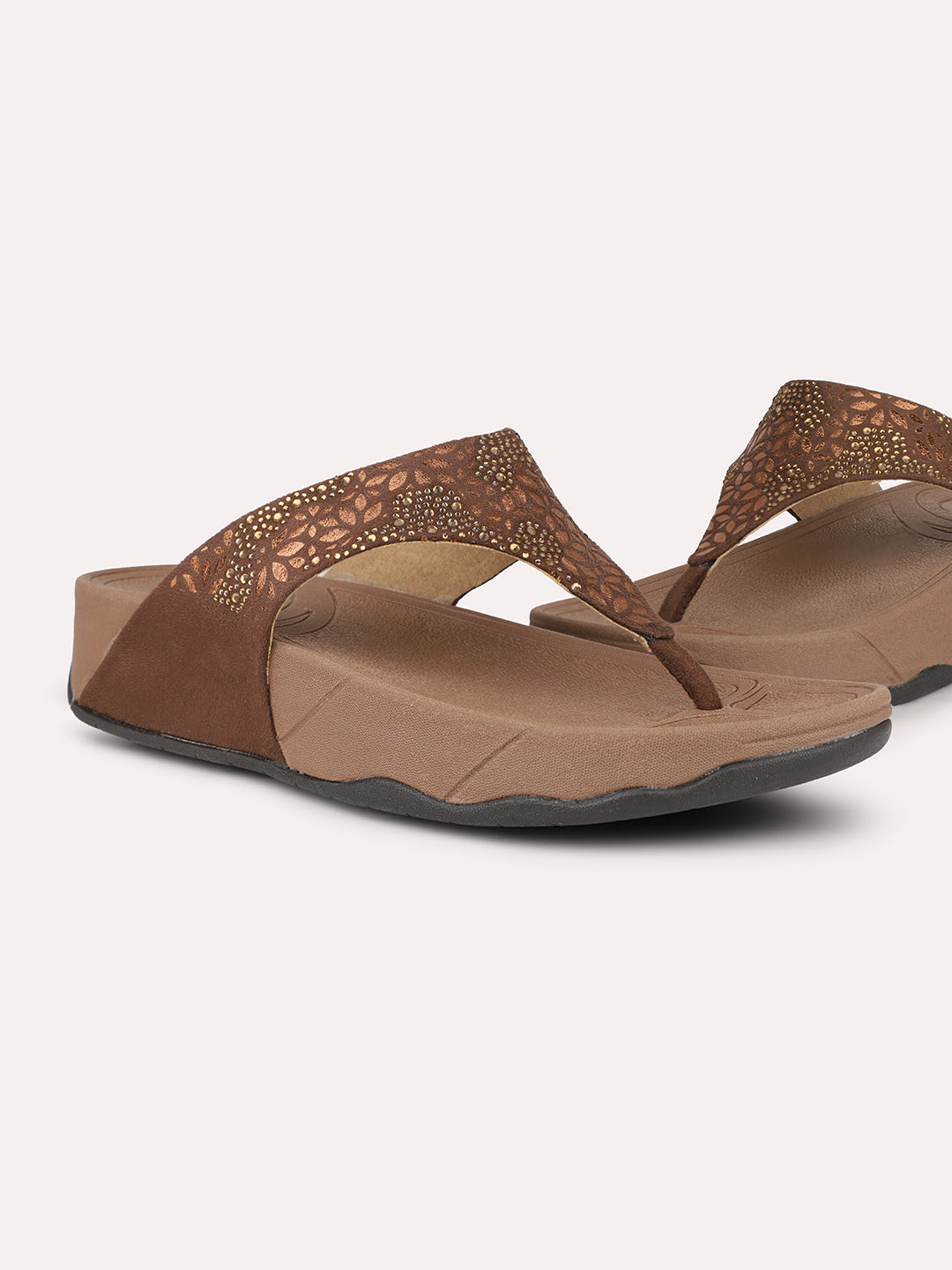Women Brown Embellished Comfort Heels