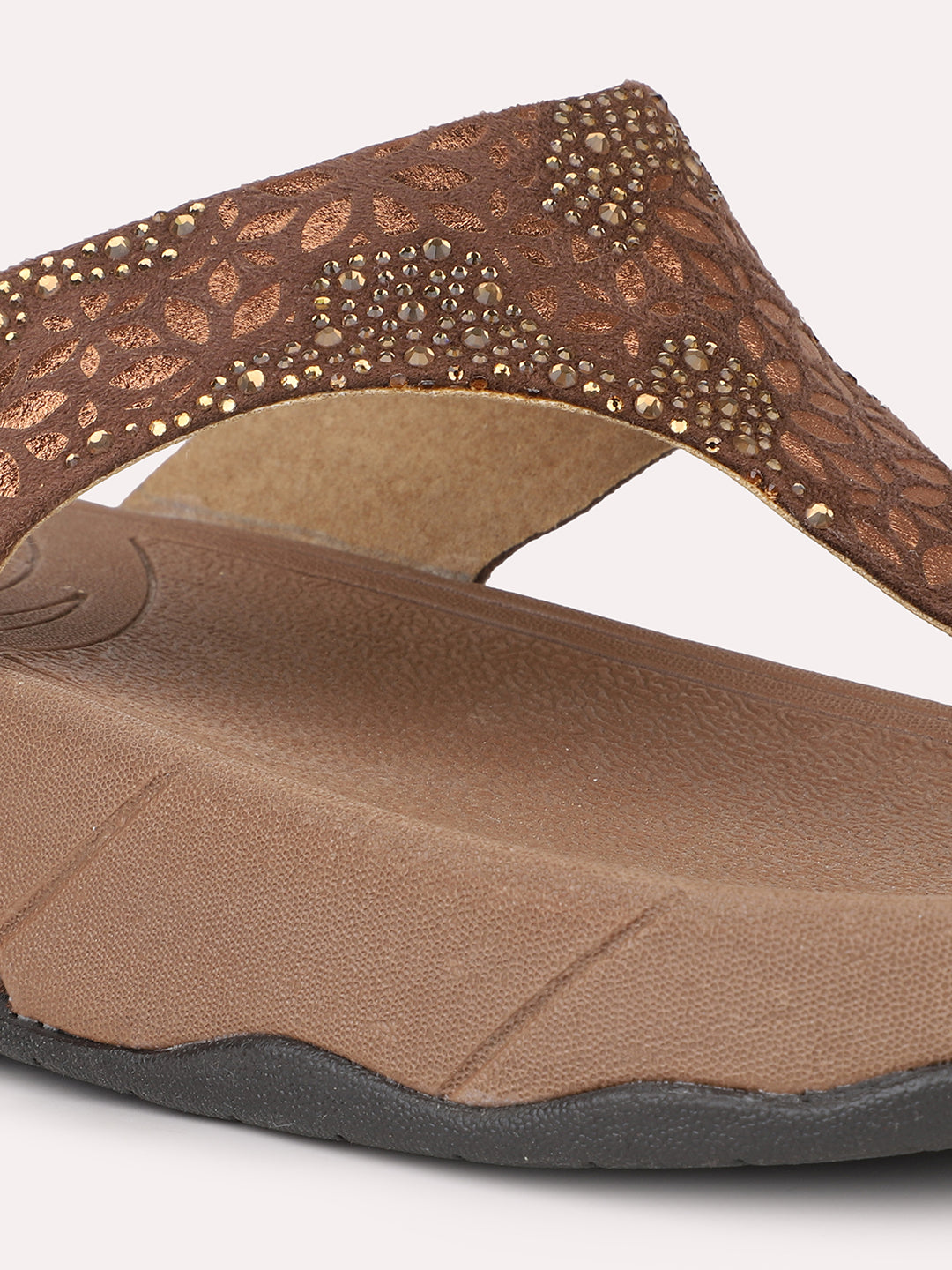 Women Brown Embellished Comfort Heels