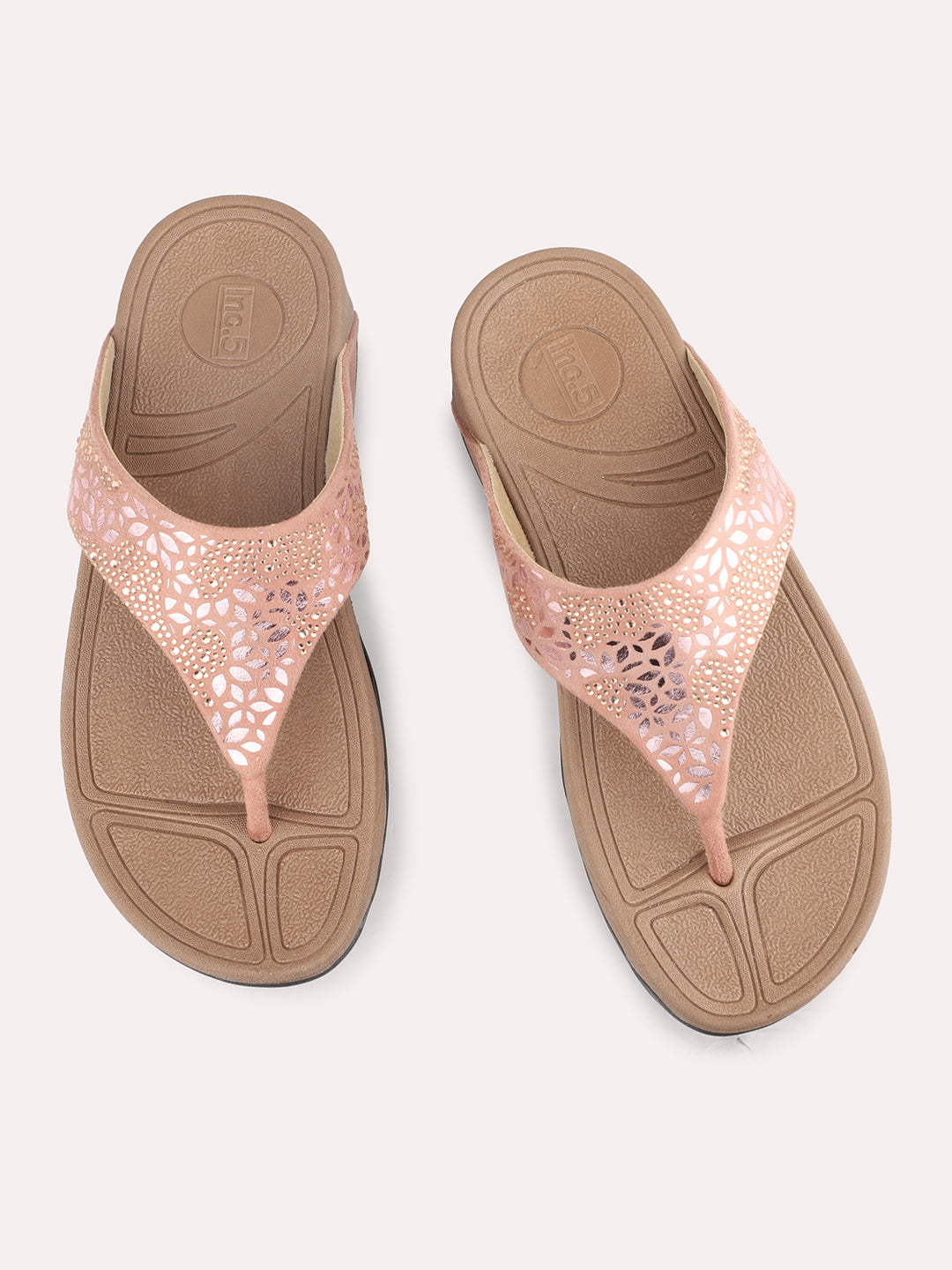 Women Peach Embellished Comfort Heels