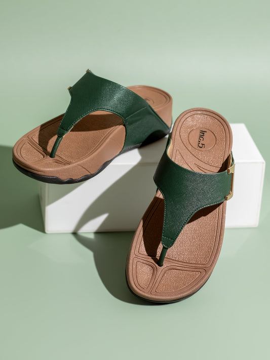 Women Green Textured Open Toe Comfort Heels