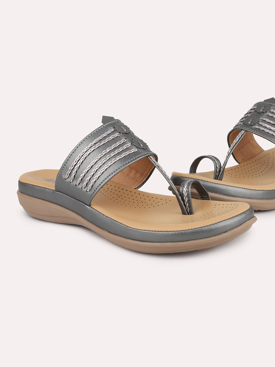 Women Pewter Embellished One Toe Comfort Heels