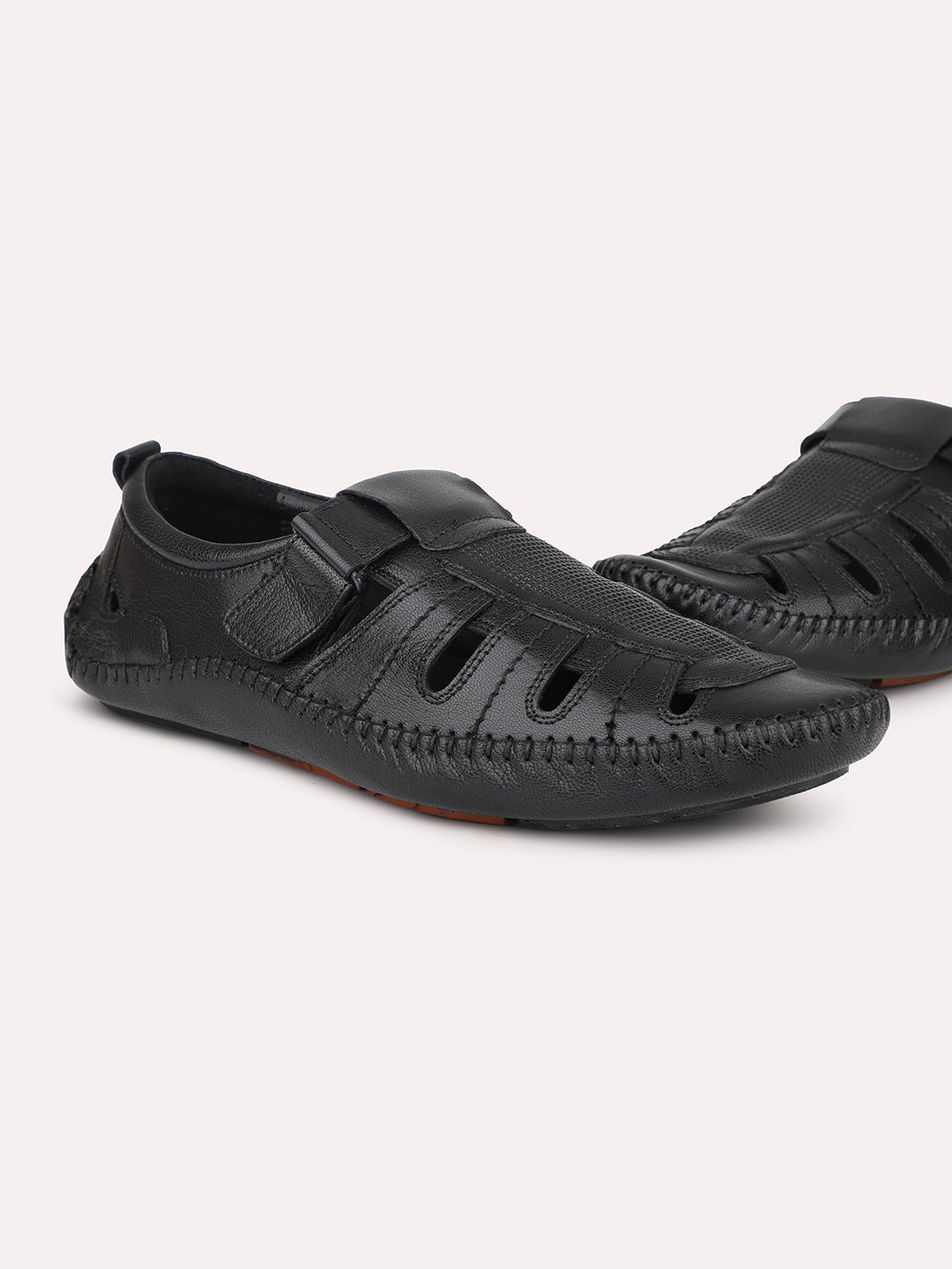 Atesber Black Striped Casual Sandal For Men