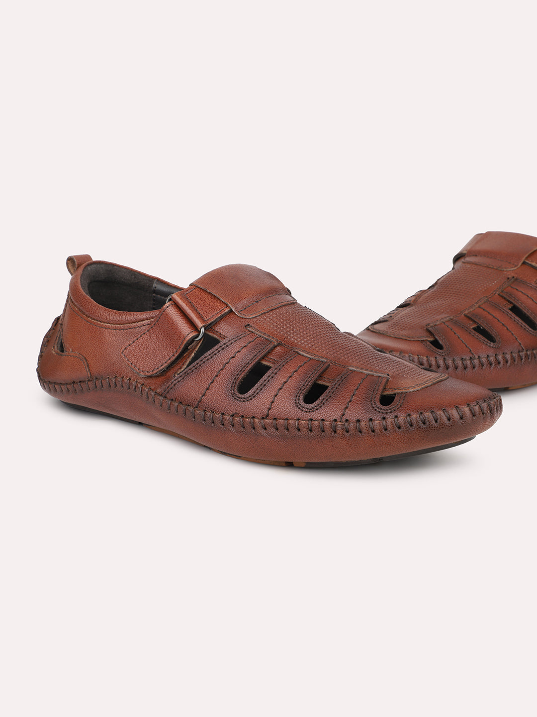 Atesber Tan Striped Casual Sandal For Men