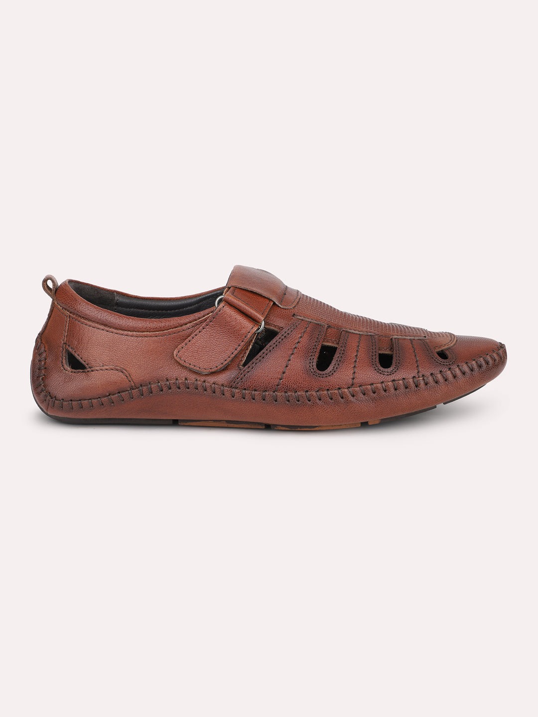 Atesber Tan Striped Casual Sandal For Men