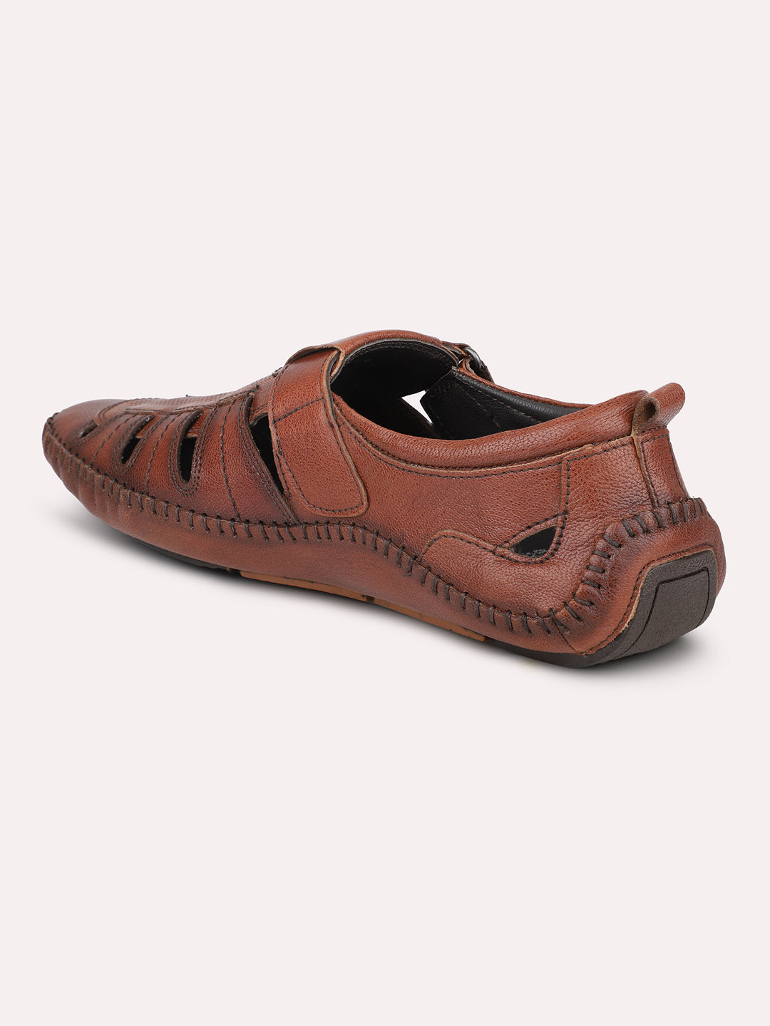 Atesber Tan Striped Casual Sandal For Men