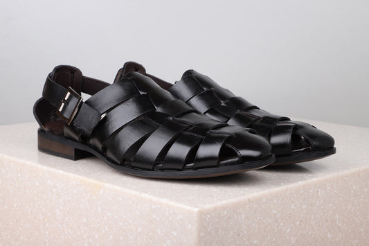 Privo Casual Striped Sandal-Black For Men