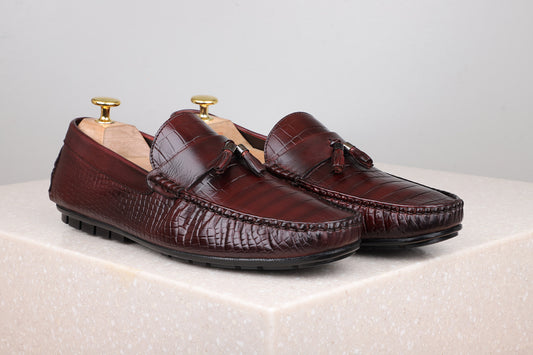 Privo Textured Driving Shoe-Cherry For Men