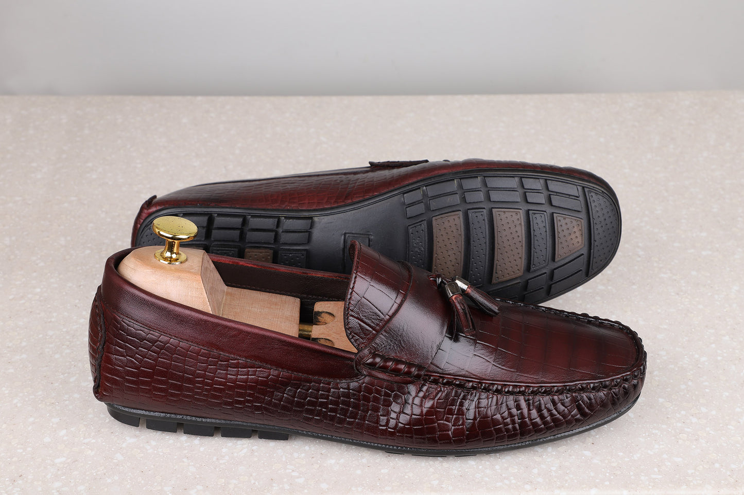 Privo Textured Driving Shoe-Cherry For Men