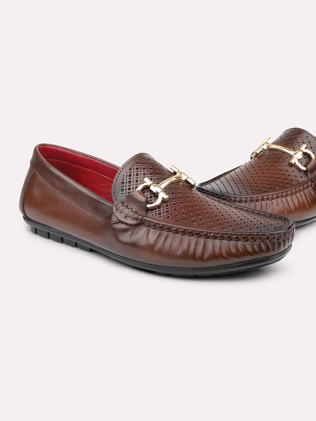 Atesber Brown Textured Driving Casual Shoes For Men's