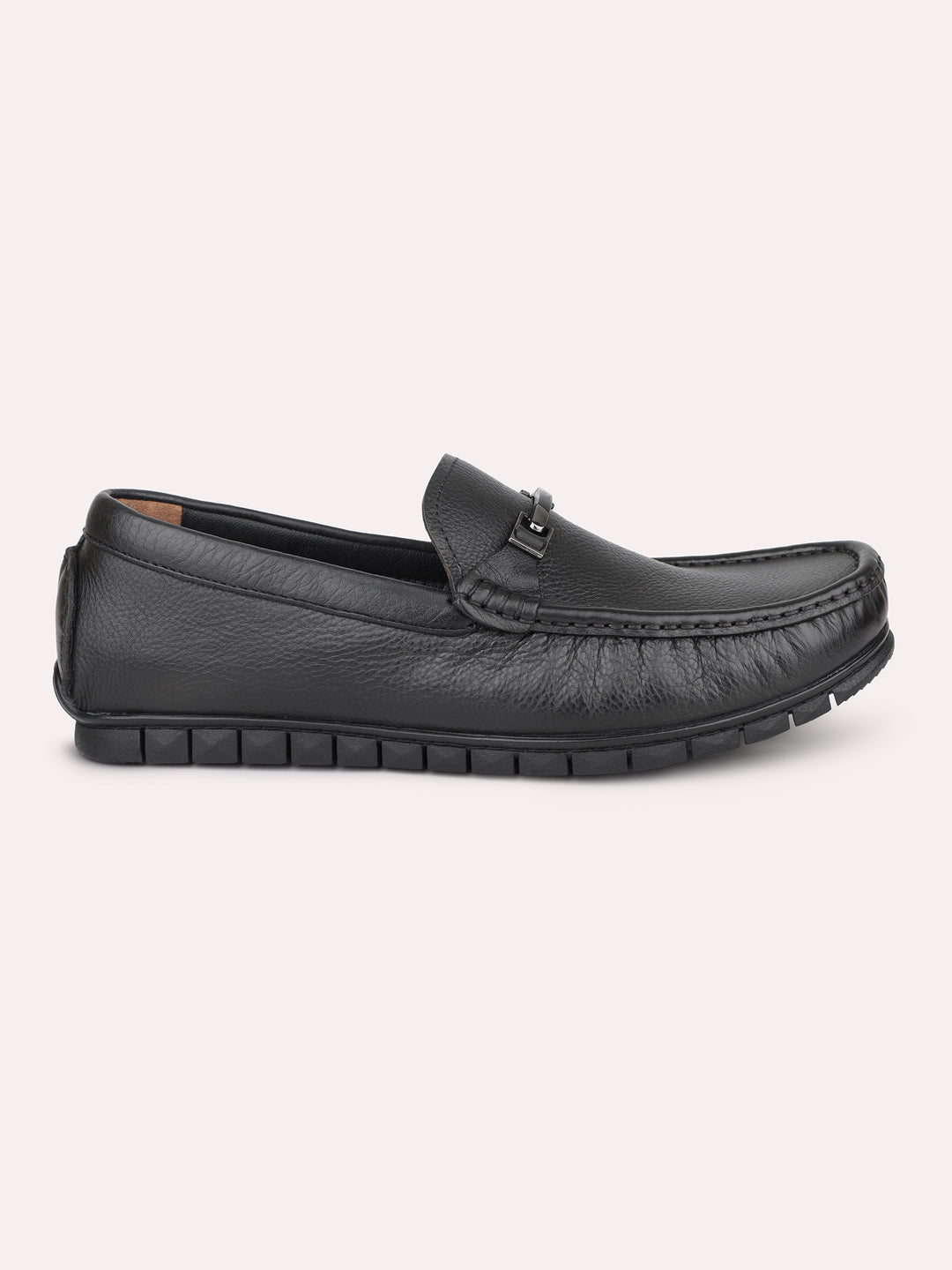 Atesber Black Textured Loafer Shoes For Men