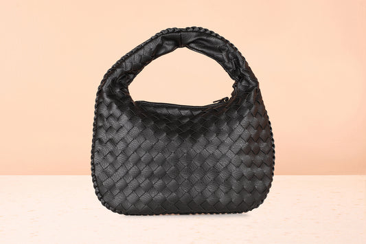 Women Black Woven Design Hobo Bag