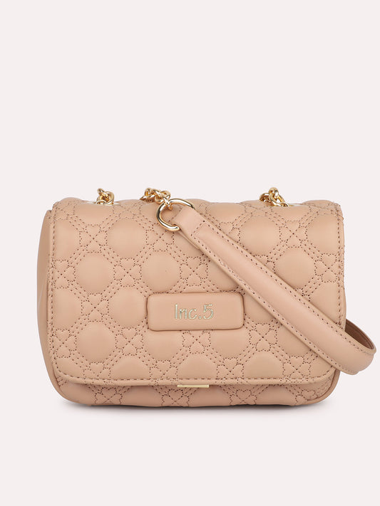 Women Nude Quilted Sling Bag